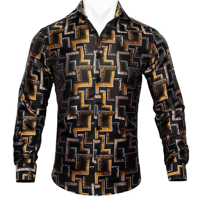 Barry Wang Teal Paisley Floral Silk Shirt – BCY-05