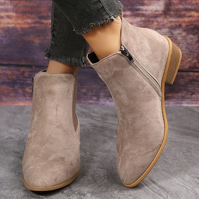 Step into Style and Comfort – Pointed Toe Ankle Boots with Chunky Heels
