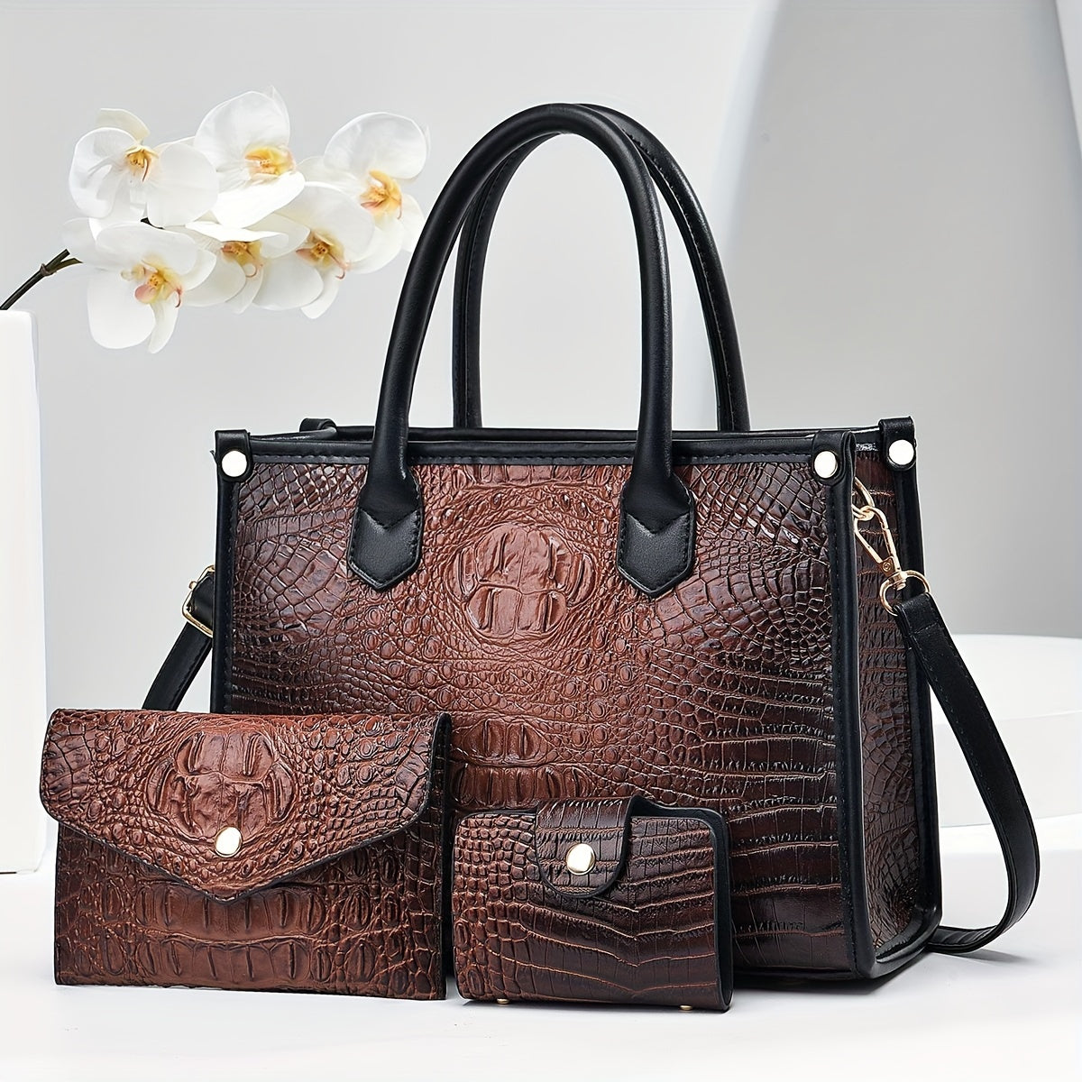 Luxury Crocodile Handbag Three-Piece Set