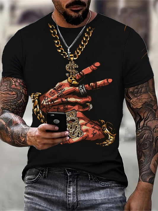 Casual Men's Short Sleeve Hands Print Crew Neck T-Shirt – Outdoor Clothing