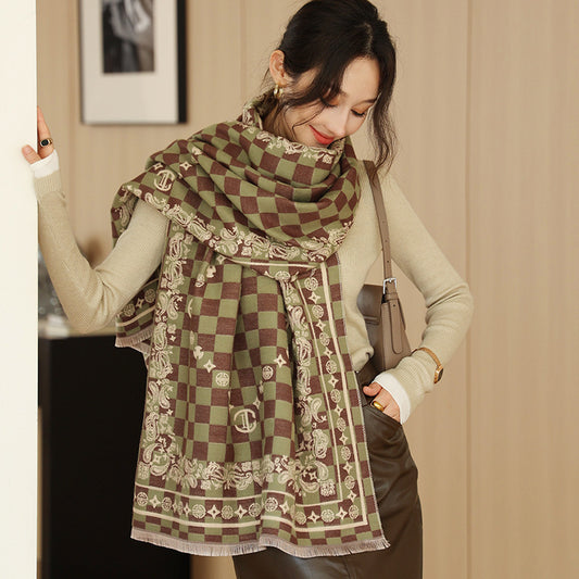 National Style Elegant Cashmere Scarf Double-sided Dual-use Jacquard Shawl
