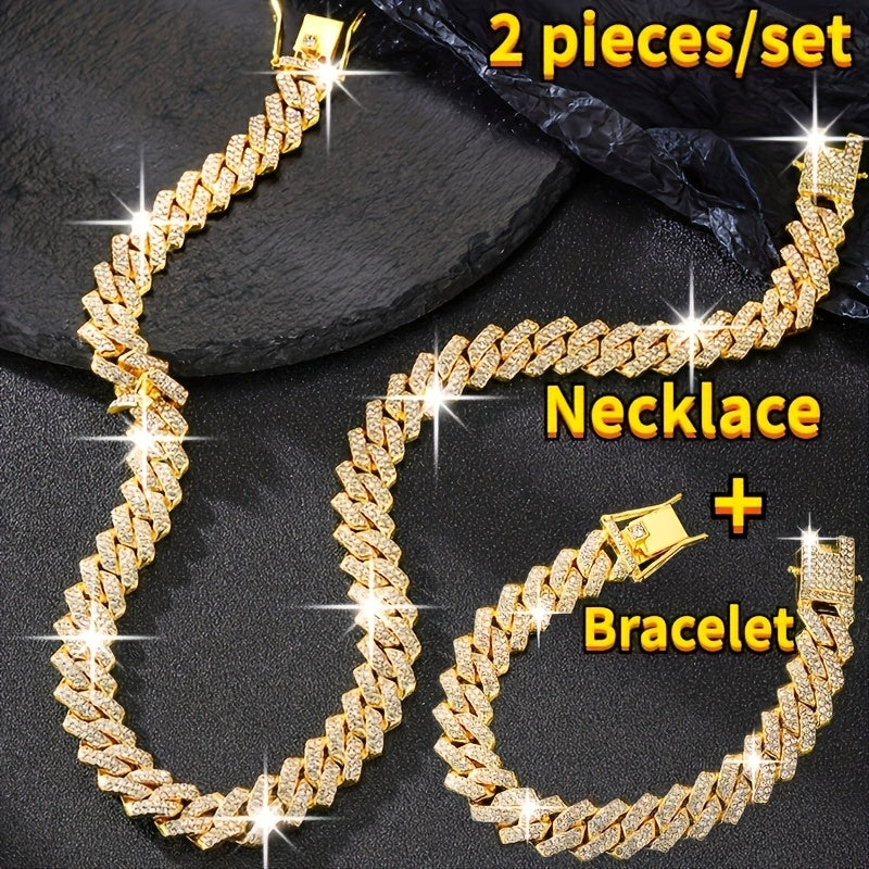 Punk Cuban Link Chain – 2-Piece Shiny Necklace & Bracelet Set