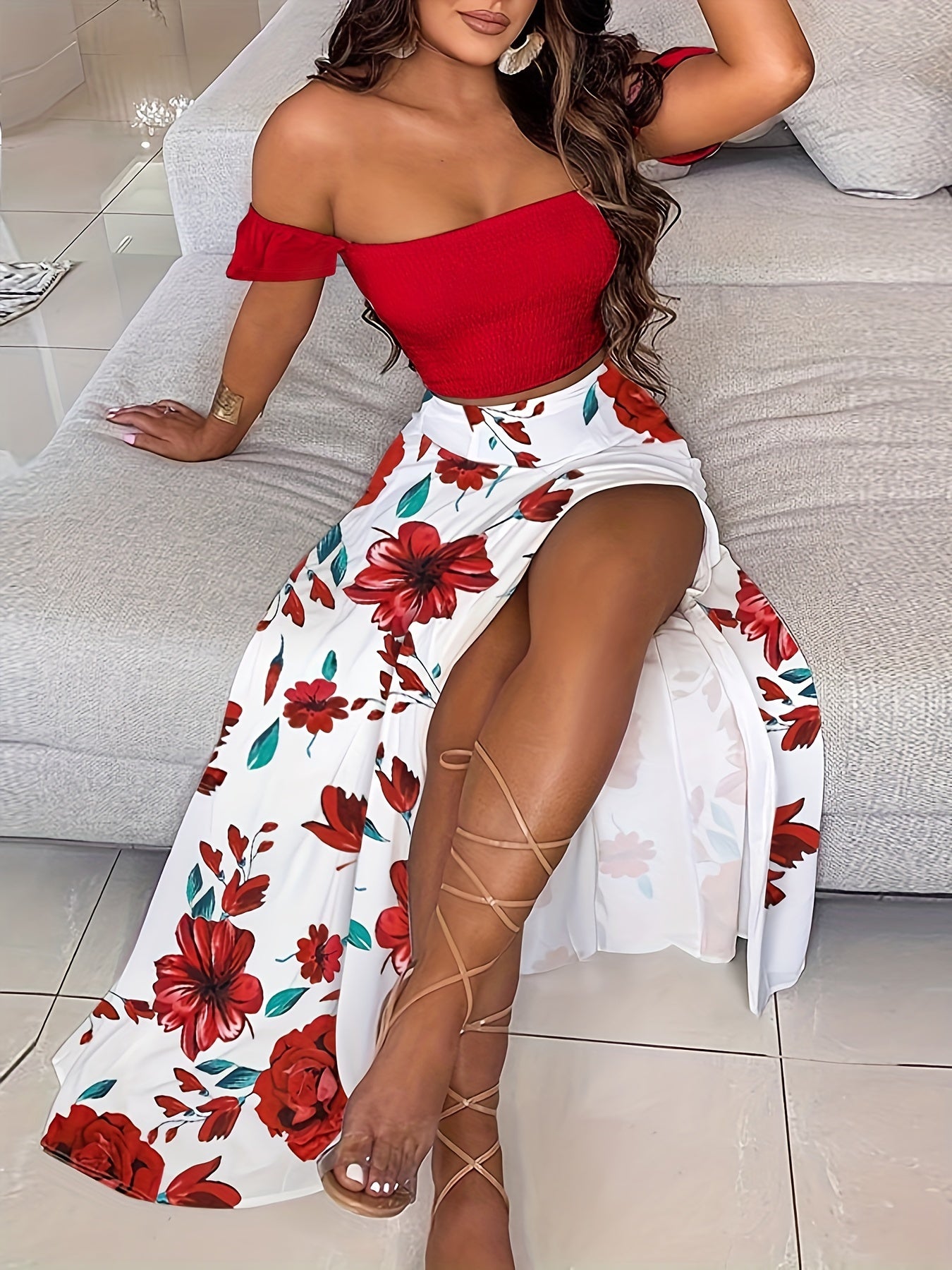 Boho Plants Print Vacation 2-Piece Set