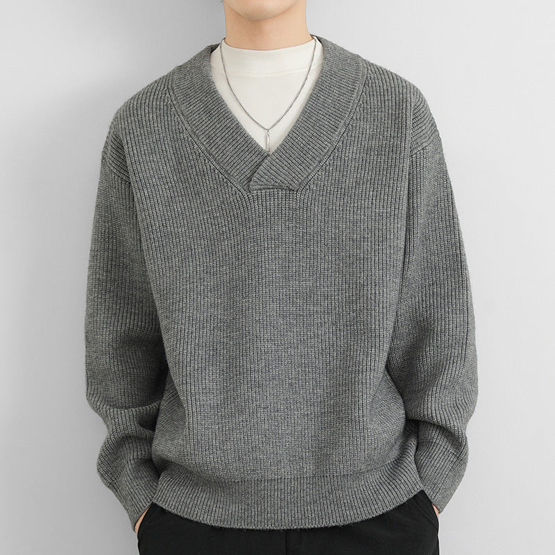 Men's V-Neck Solid Color Chunky Knit Sweater