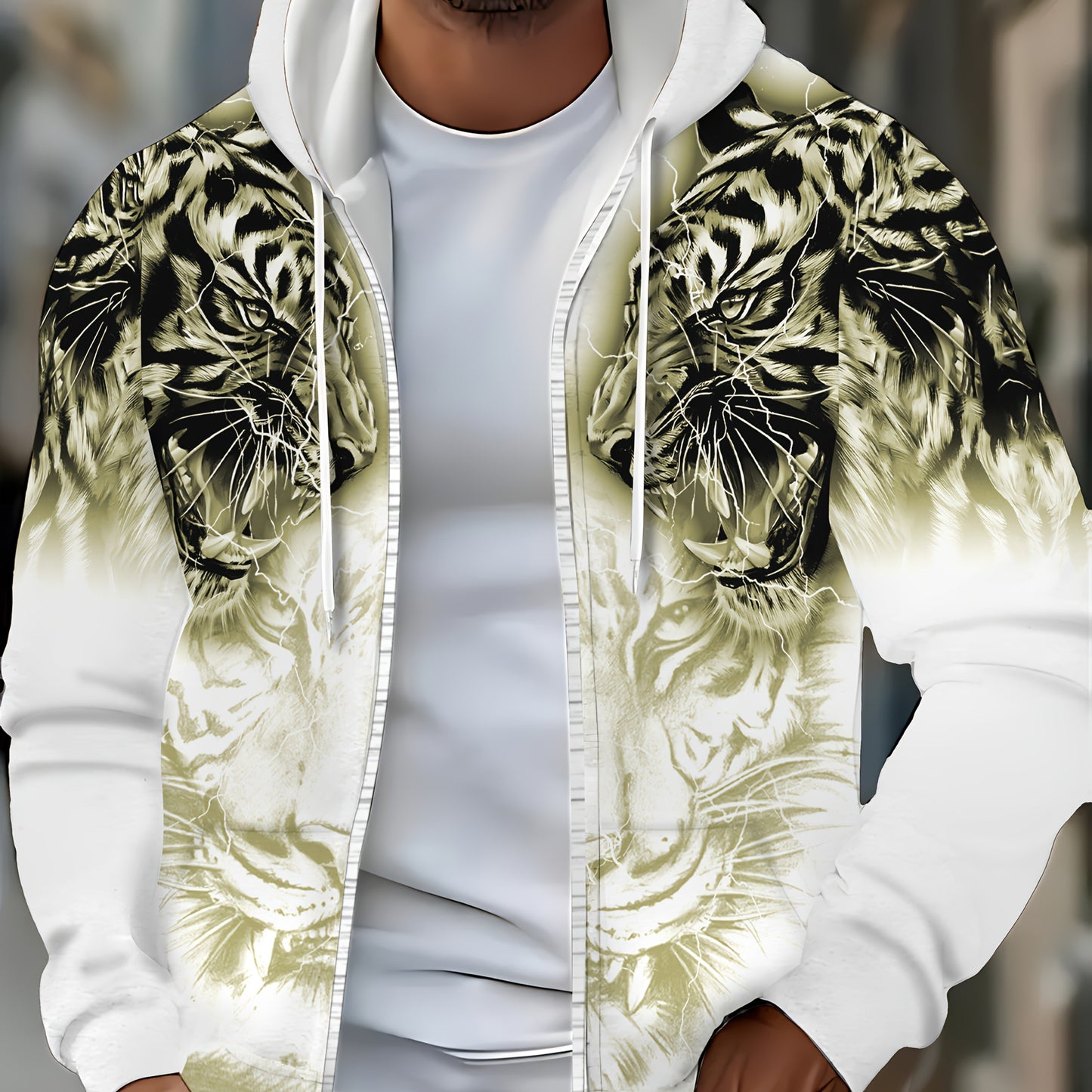Men's Tiger Print Zip-Up Hoodie