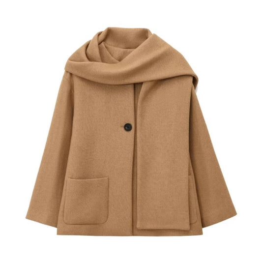 Women's Fashion Casual Blended Fabric Coat with Scarf