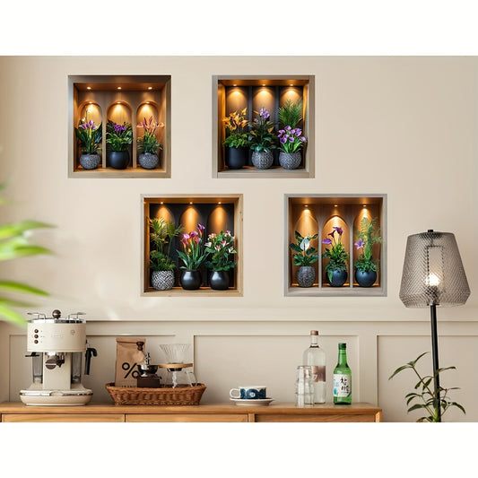 4-Piece Set of Potted Green Plant Wall Stickers