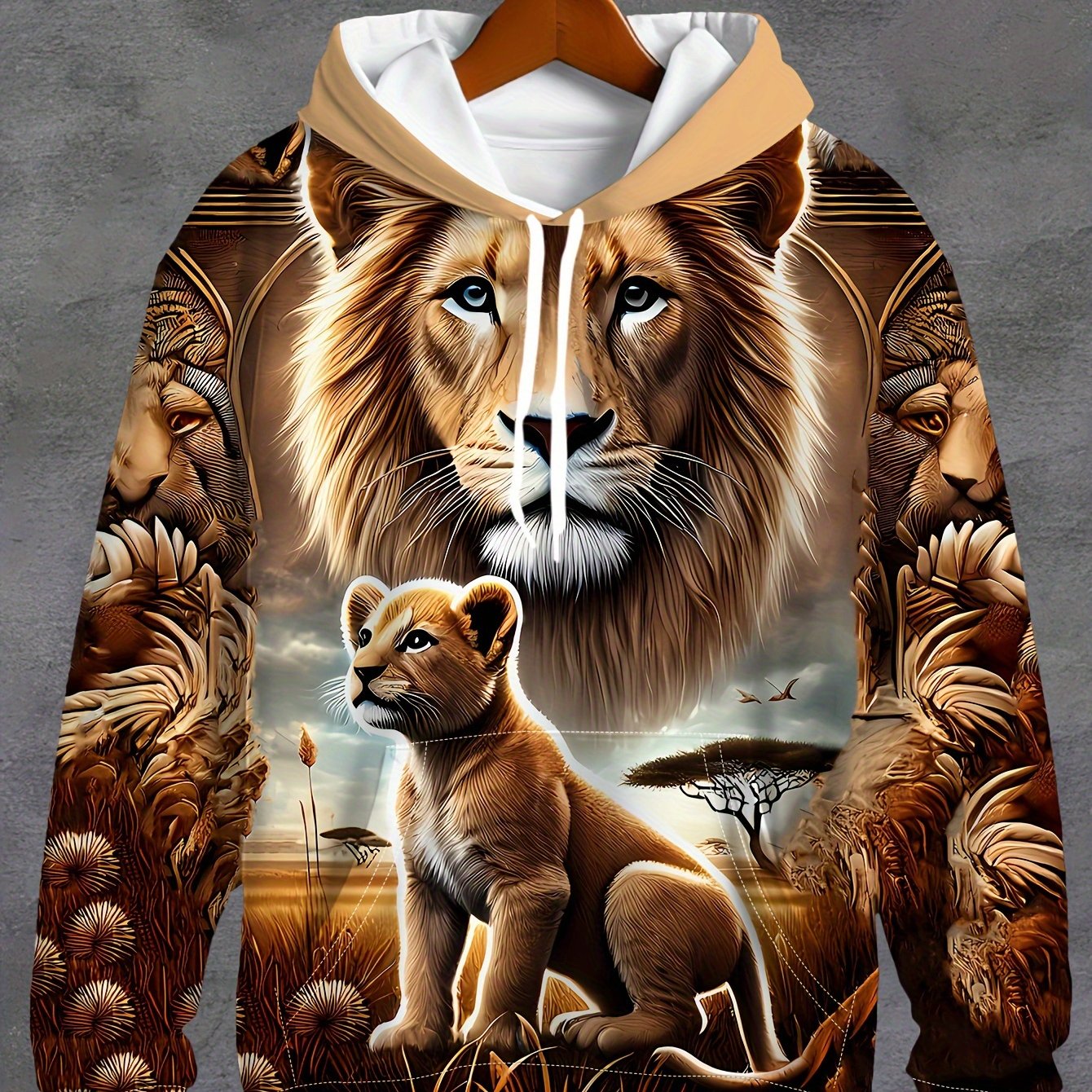 Men's 3D Sacred Lion & Cub Hoodie