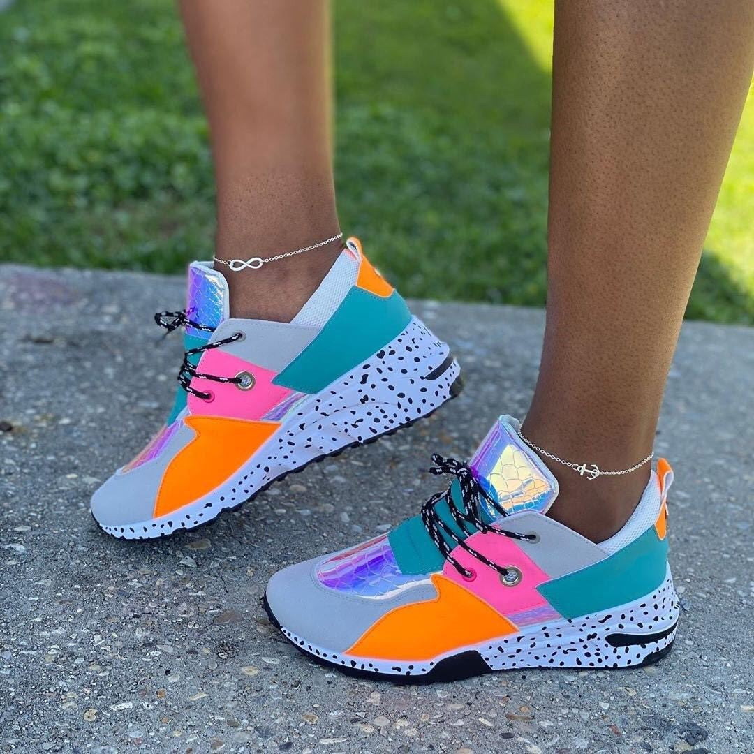 Women’s Plus Size Platform Mixed-Color Sneakers – Stylish Lightweight Running Shoes