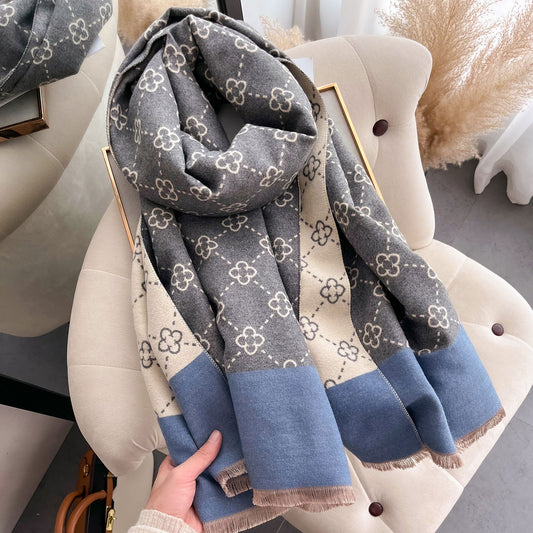 Stay Warm in Style – Sunflower Pattern Imitation Cashmere Scarf
