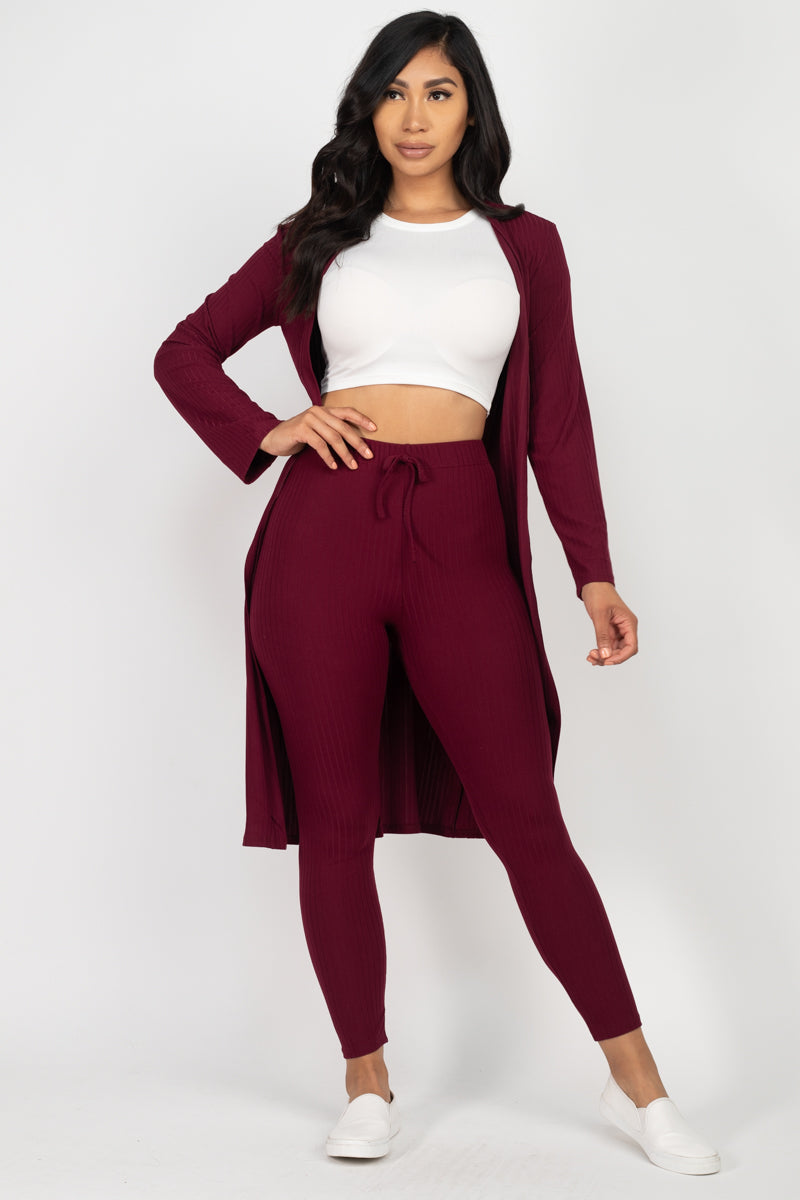 Ribbed Long Cardigan & Leggings Set – CAPELLA