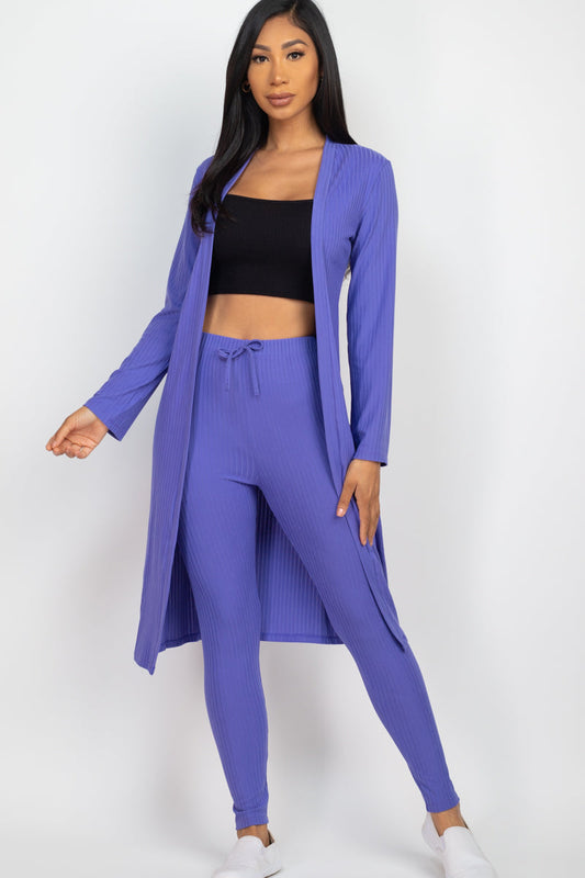 Ribbed Long Cardigan & Leggings Set – CAPELLA