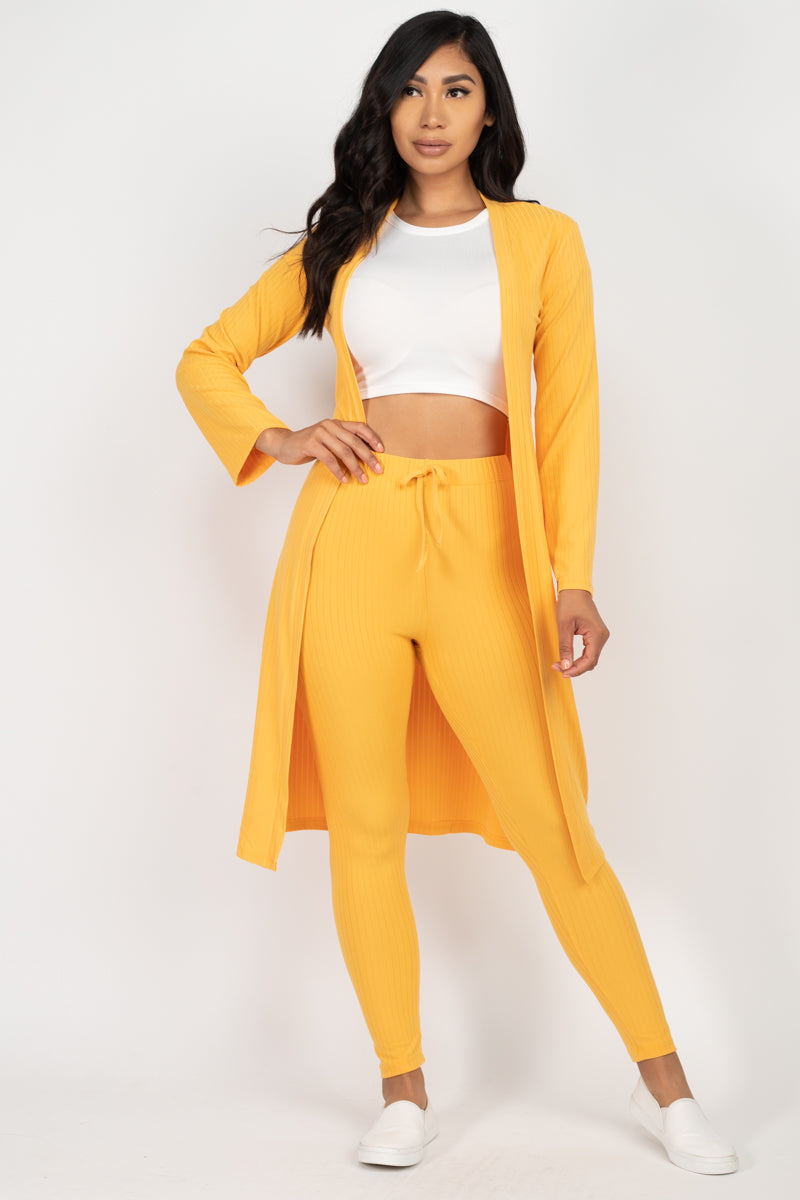 Ribbed Long Cardigan & Leggings Set – CAPELLA
