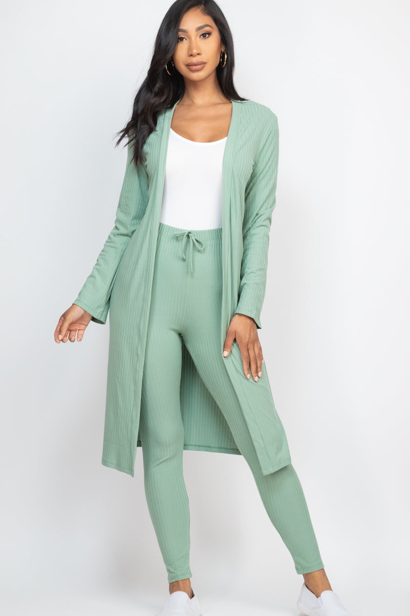 Ribbed Long Cardigan & Leggings Set – CAPELLA