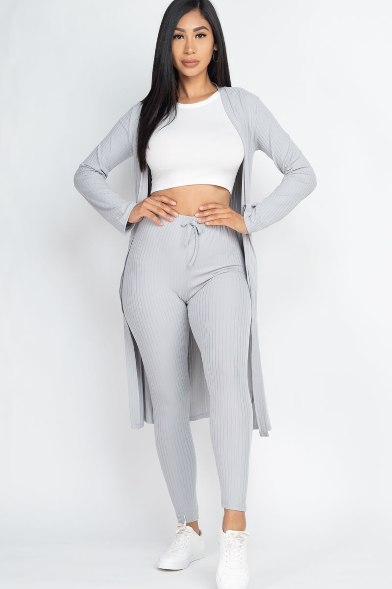 Ribbed Long Cardigan & Leggings Set – CAPELLA