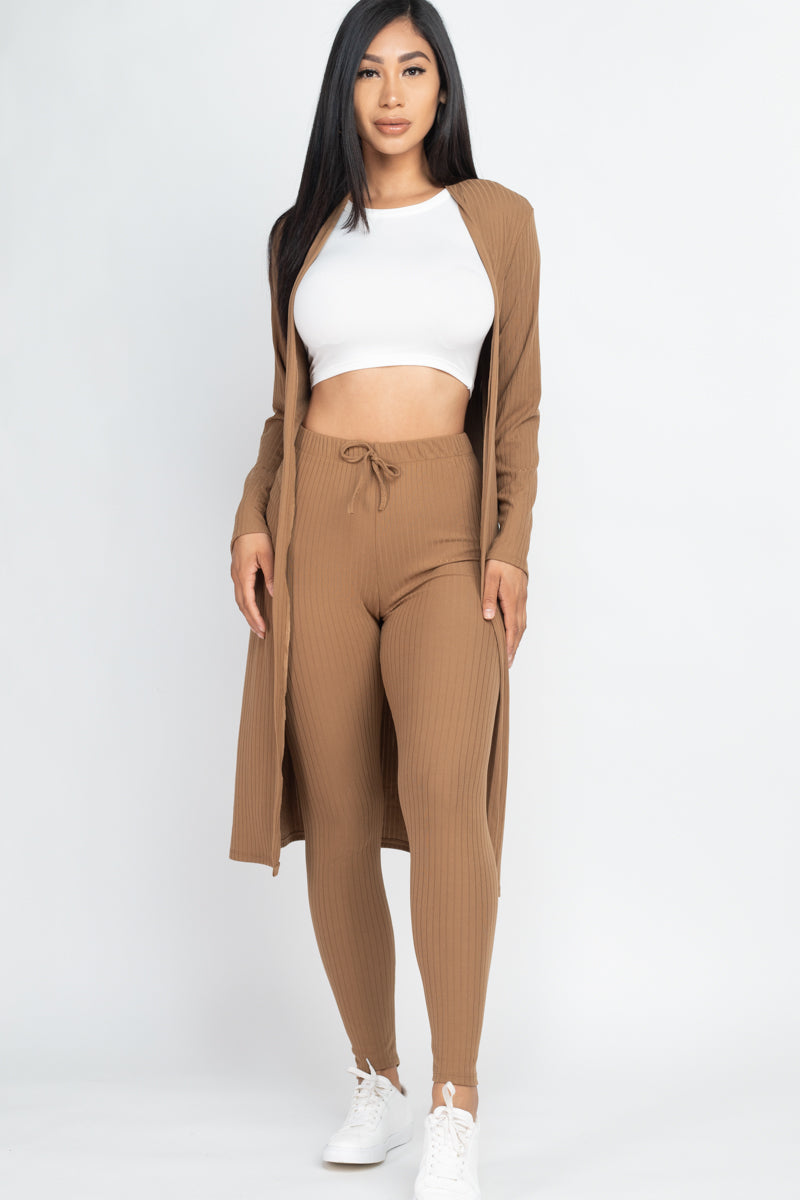 Ribbed Long Cardigan & Leggings Set – CAPELLA