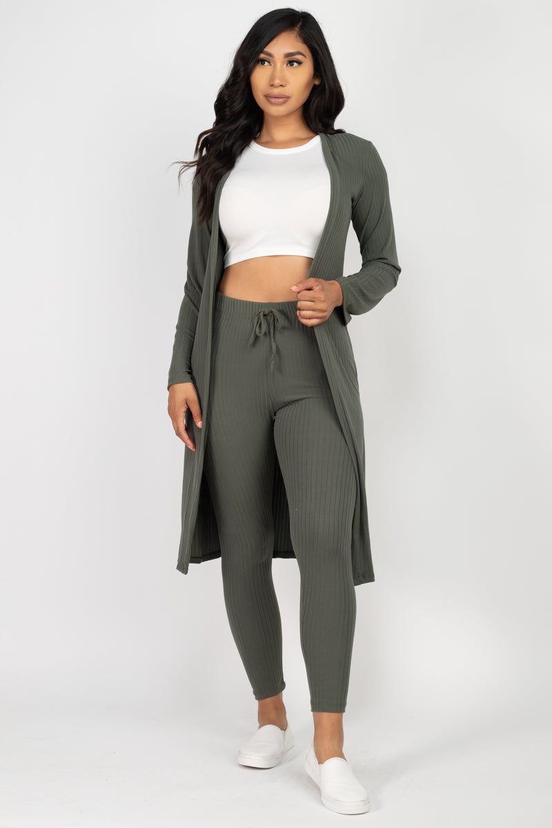 Ribbed Long Cardigan & Leggings Set – CAPELLA