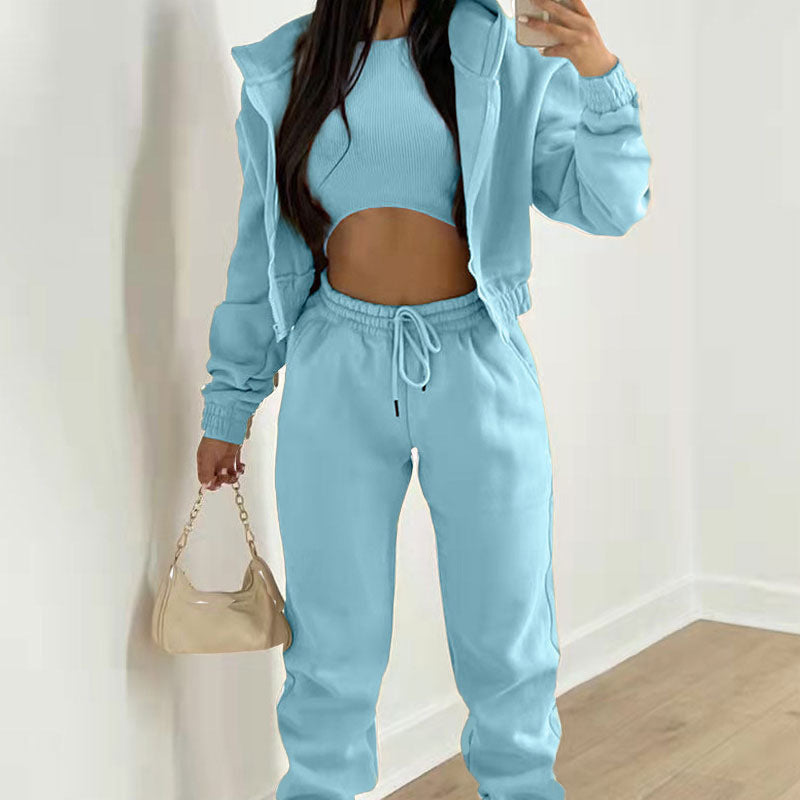 Women's Three-Piece Set Long Pants Loose Casual Hooded Sportswear Suit