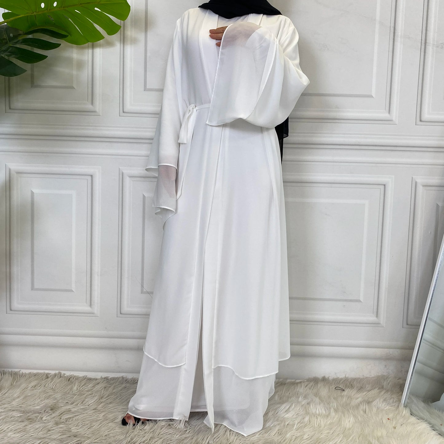 Latest Muslim Abaya – Two-Layer Chiffon Elegant Cardigan Robe for Women