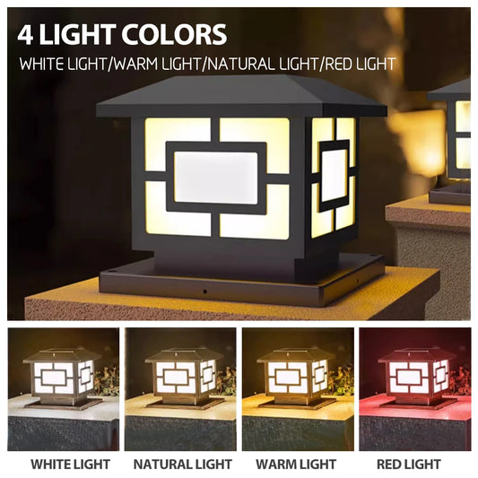 European Classical Solar Square Column Head Light IP65 Waterproof Solar Garden Light | 8–10 Hours Working Time