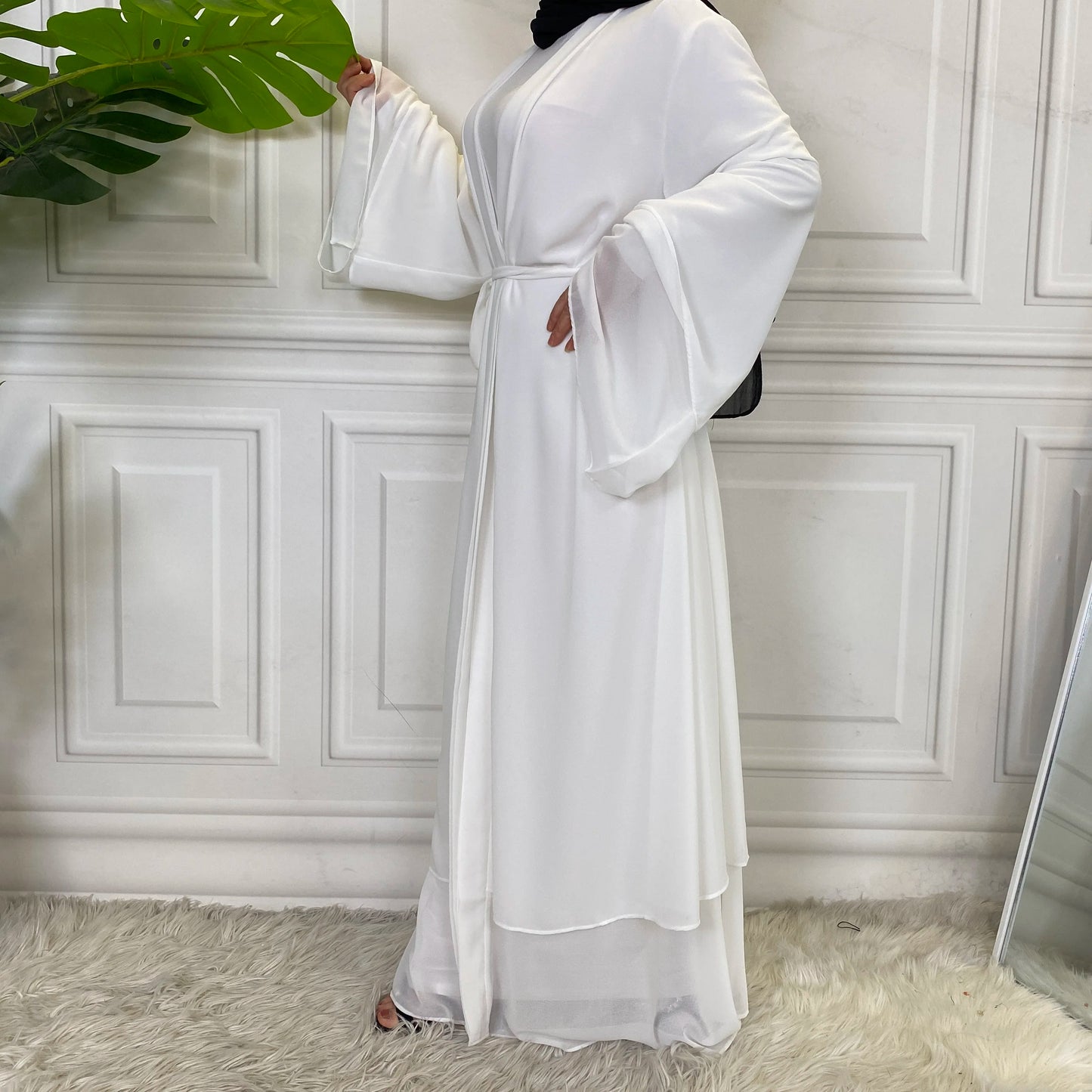Latest Muslim Abaya – Two-Layer Chiffon Elegant Cardigan Robe for Women