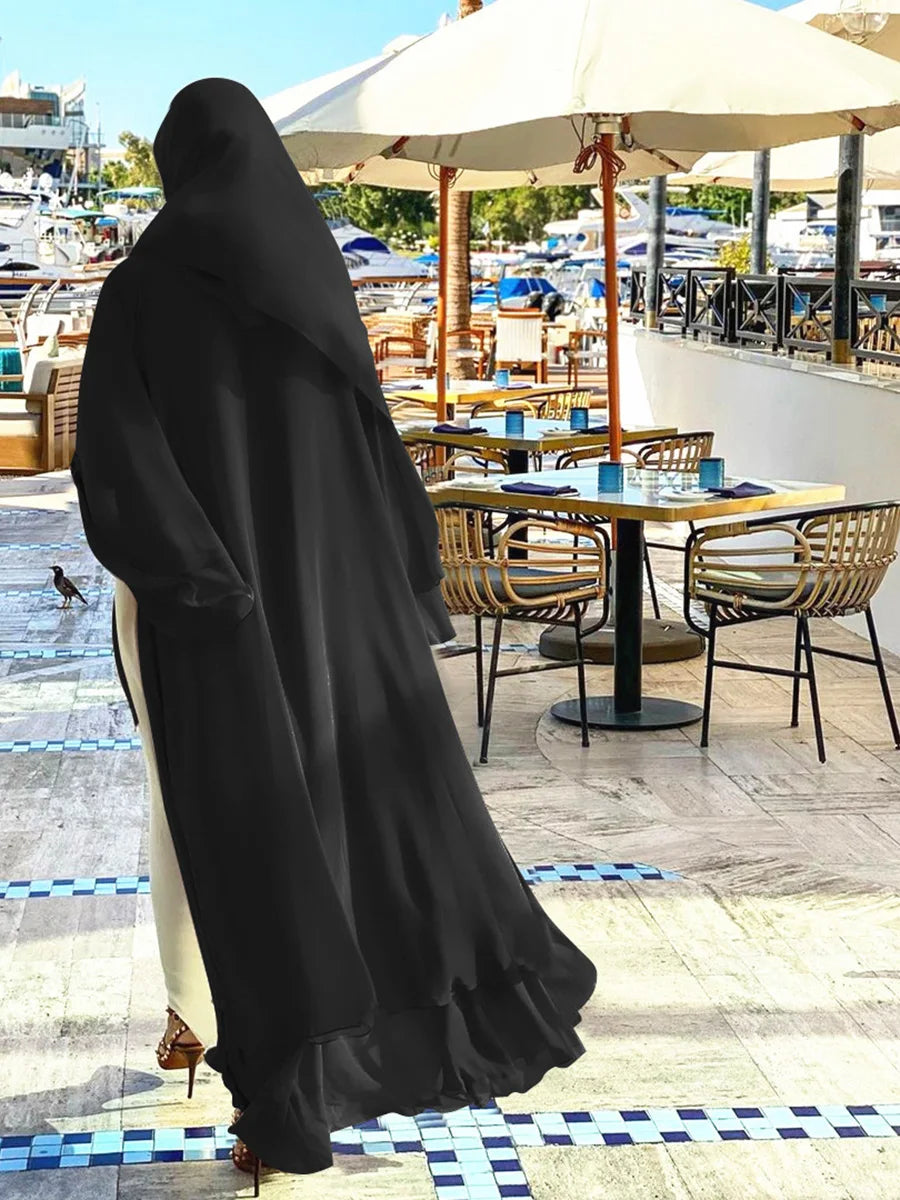 Latest Muslim Abaya – Two-Layer Chiffon Elegant Cardigan Robe for Women
