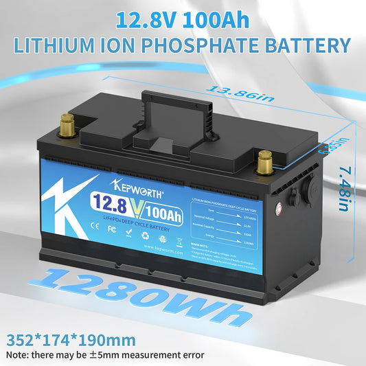 Kepworth 12V LiFePO4 Lithium Battery Pack EU / US / CA Stock | 12.8V 100Ah / 120Ah / 180Ah | Solar Battery with Charger