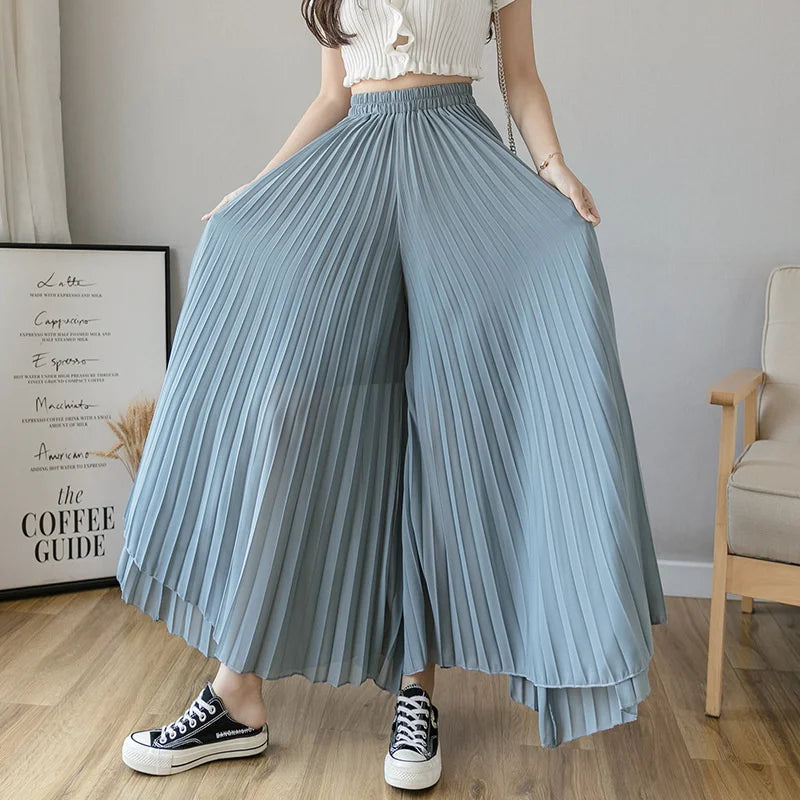 Women’s Elegant Chiffon High Waist Wide Leg Pants
