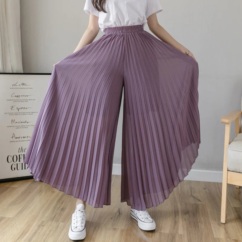 Women’s Elegant Chiffon High Waist Wide Leg Pants