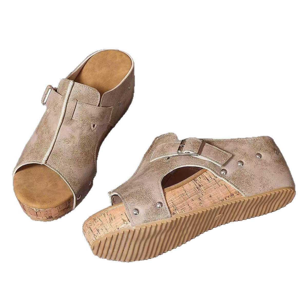Plus Size Wedge Sandals Rivet Slippers