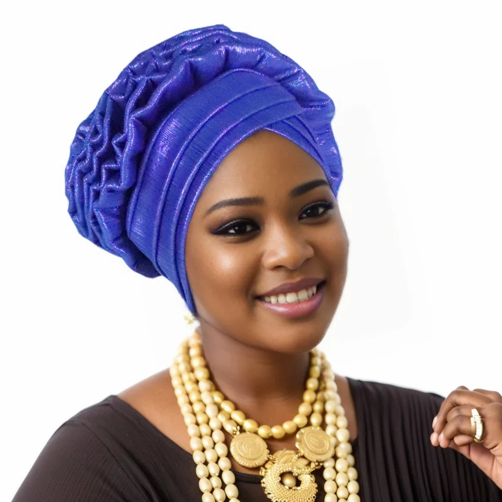 Glitter Ruffled Turban Hijab Bonnet for Women