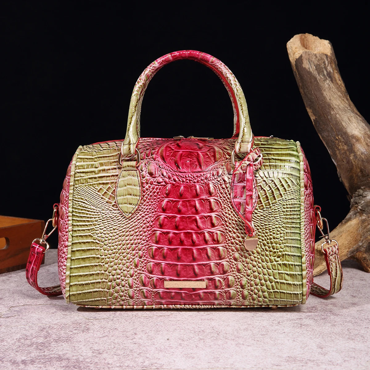 The Ombre Crocodile Embossed Boston Handbag