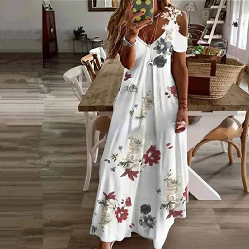 Women's White Lace Suspender Maxi Dress