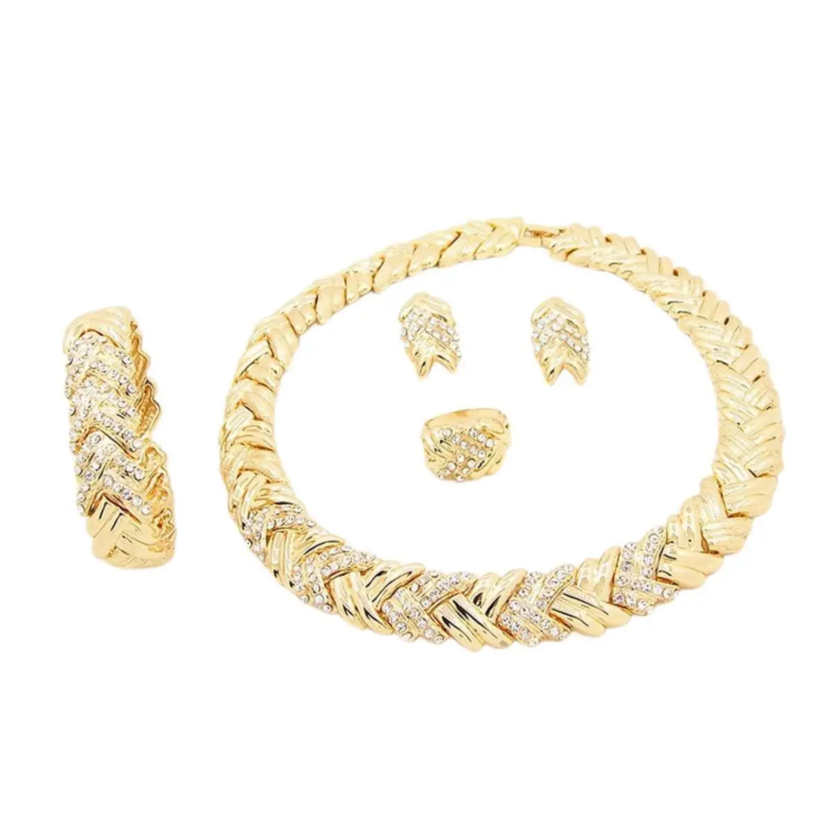 Women's Fashion Crystal Jewelry Set – 18K Gold Plated Necklace & Earrings