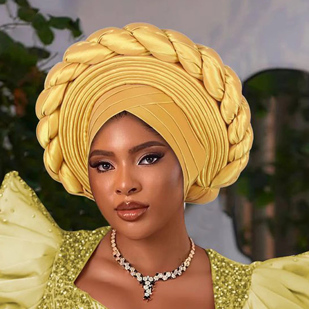 African Auto Gele Headtie – Aso Oke Nigerian Wedding & Party Head Wrap
