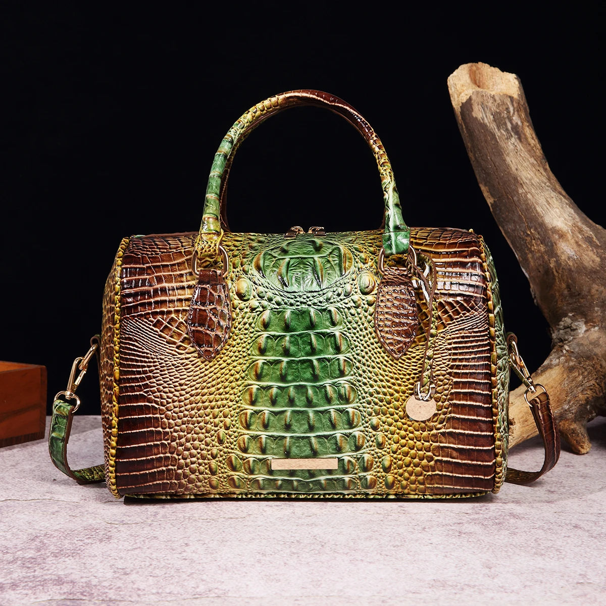 The Ombre Crocodile Embossed Boston Handbag
