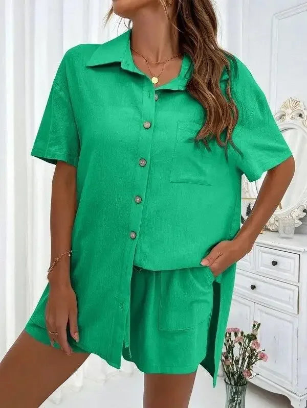 Stay Cool & Stylish This Summer – Women's Cotton Linen Two-Piece Set