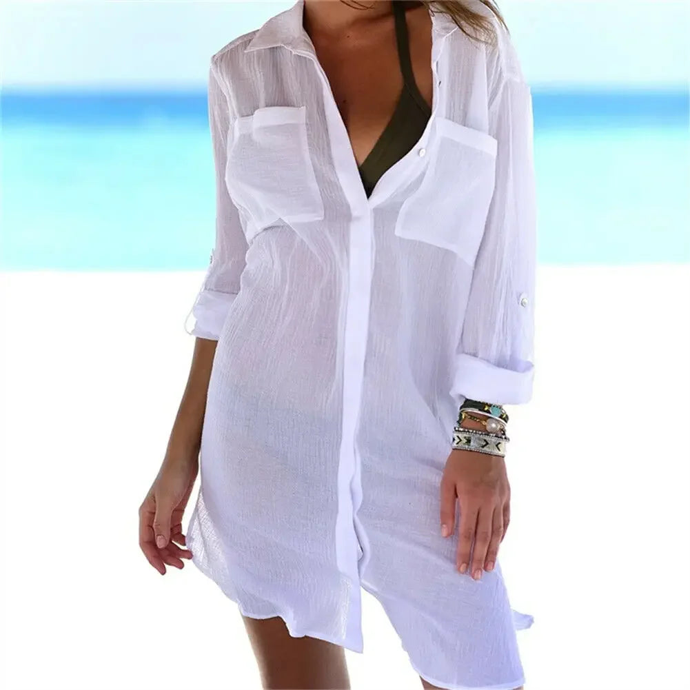 Women’s Cotton Beach Tunic Cover-Up – Lightweight Maxi Beach Dress