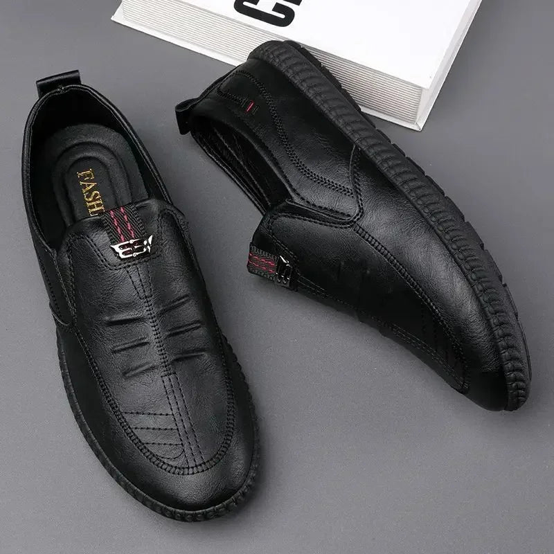 Men’s Leather Breathable Business Loafers – Summer Slip-On Moccasins