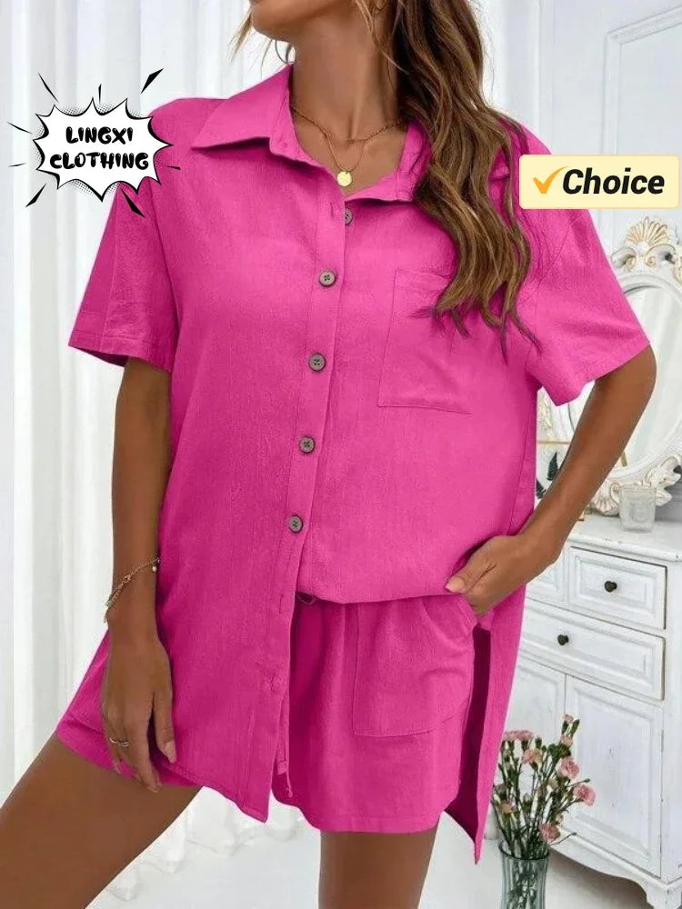 Stay Cool & Stylish This Summer – Women's Cotton Linen Two-Piece Set