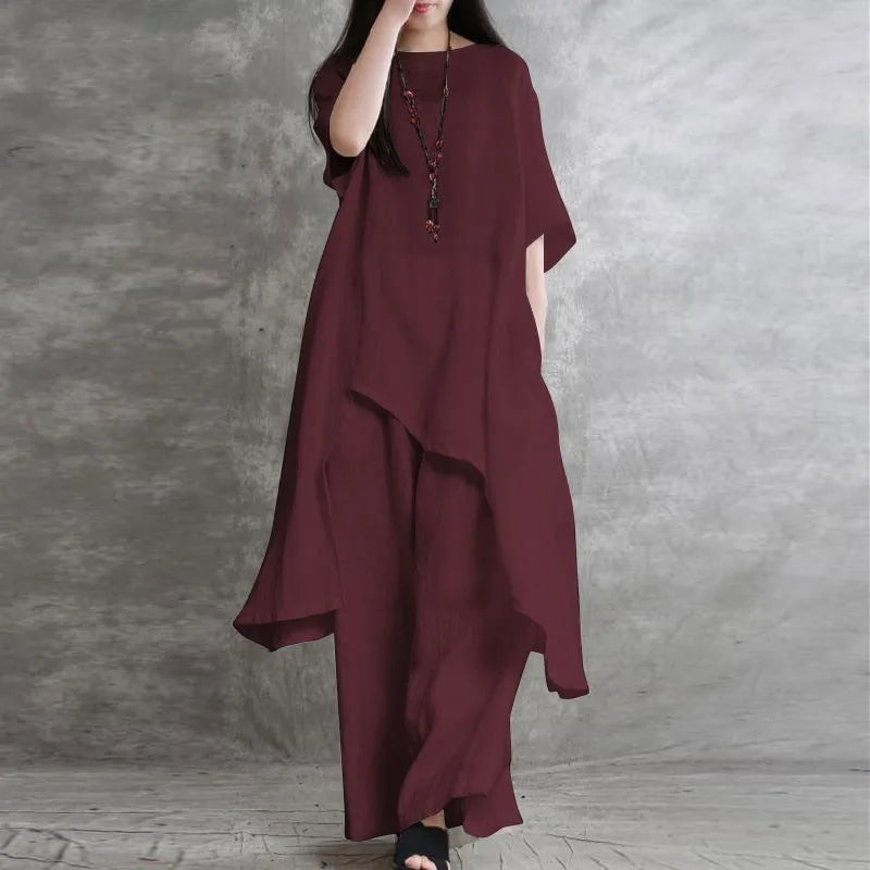 Women’s Cotton Linen 2-Piece Set – Casual Plus Size Sportswear Suit