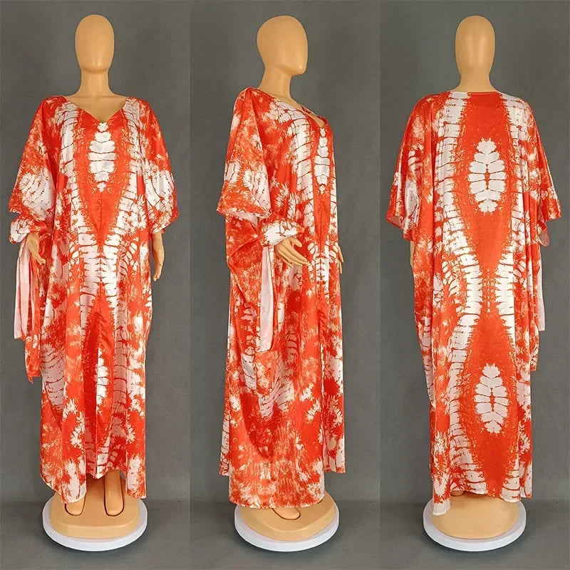 African Retro Long Robe Dress with Headscarf