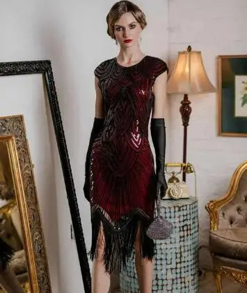 Women's 1920s Vintage Gatsby Long Skirt Flapper Dress