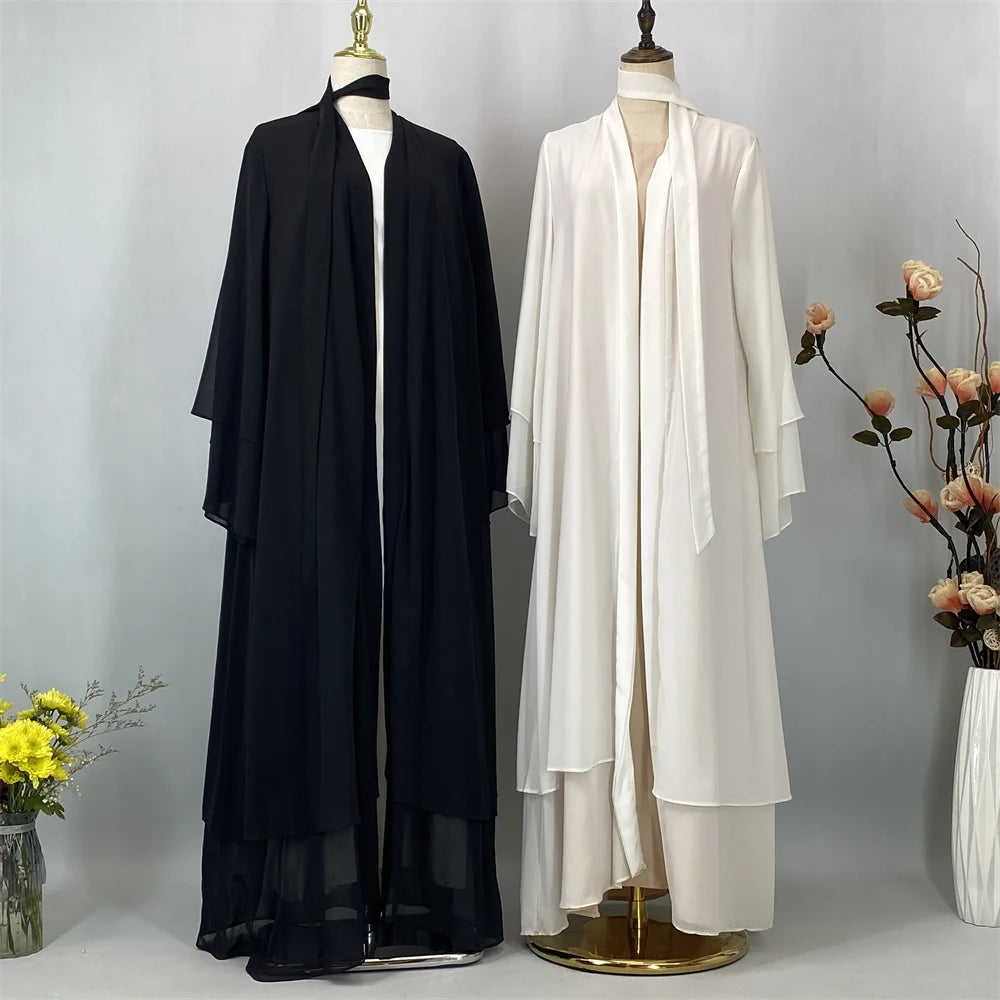 Latest Muslim Abaya – Two-Layer Chiffon Elegant Cardigan Robe for Women