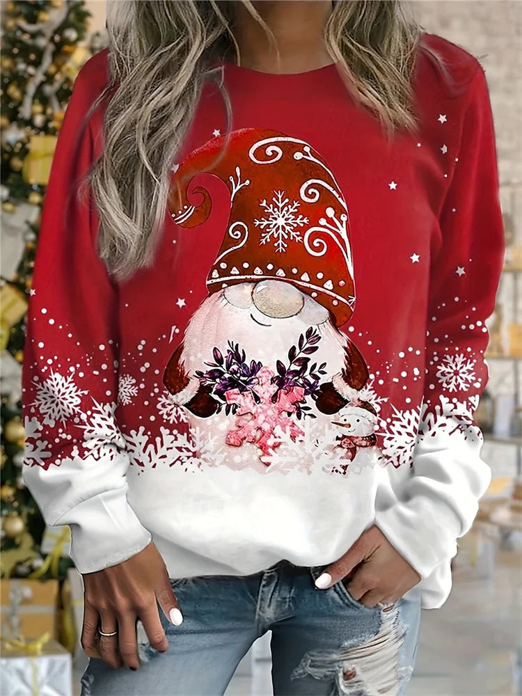 Women’s Christmas Sweatshirt – Snowman & Snowflake Print | Cozy Y2K Streetwear Hoodie