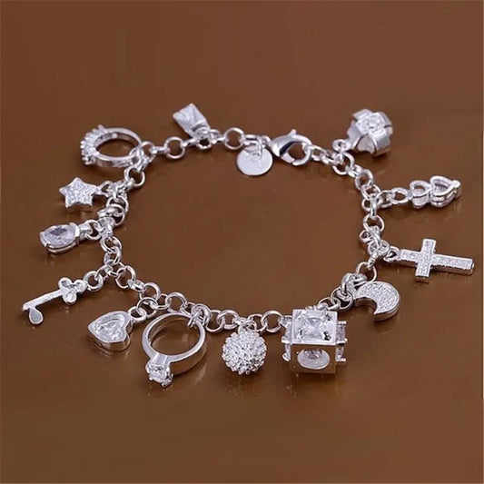 European and American Silver Fashion Bracelet with Thirteen Pendants for Women