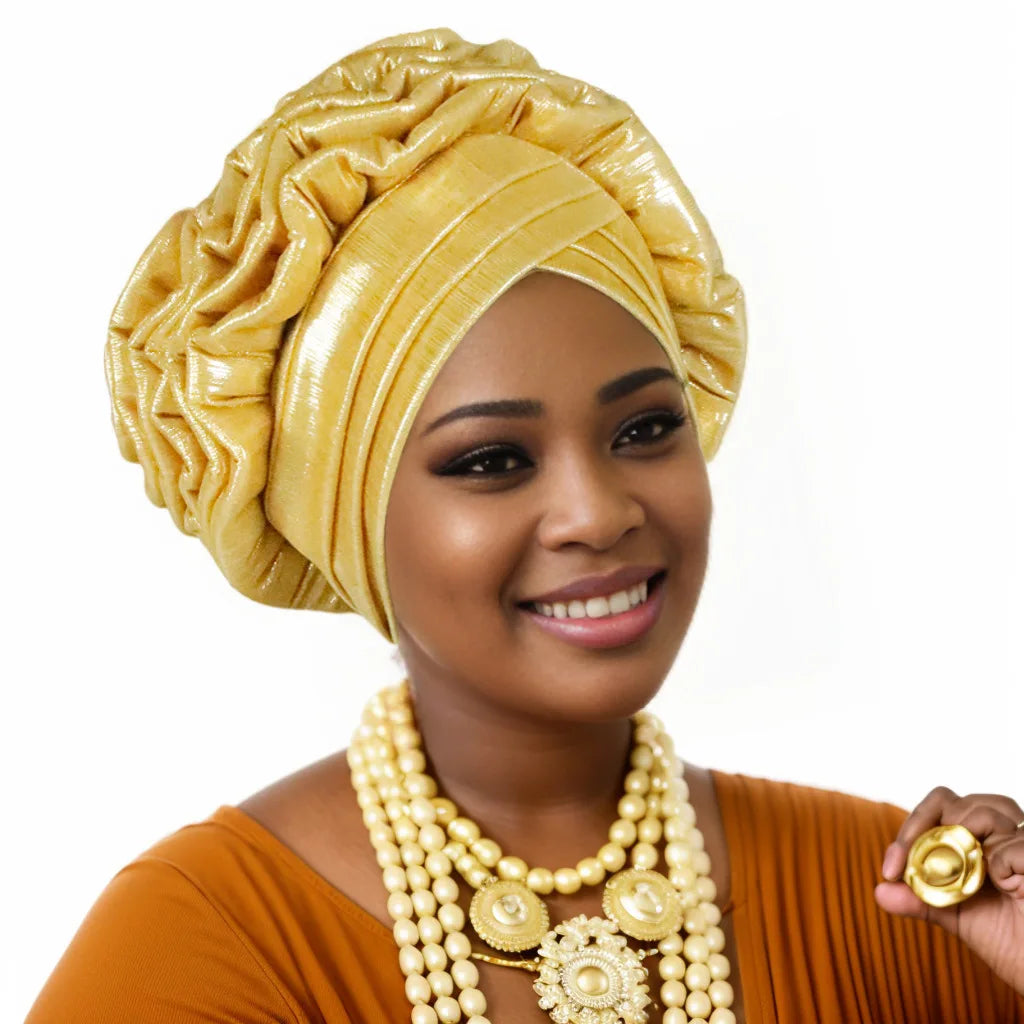 Glitter Ruffled Turban Hijab Bonnet for Women