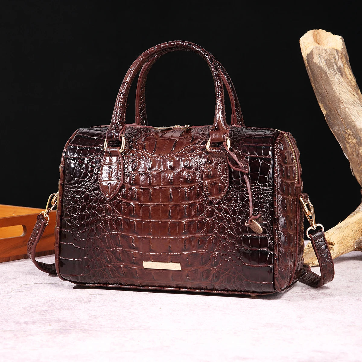 The Ombre Crocodile Embossed Boston Handbag