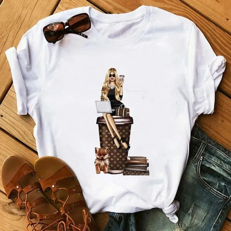 Women's Harajuku Cartoon Graphic T-Shirt – Summer Casual Short Sleeve O-Neck Tee
