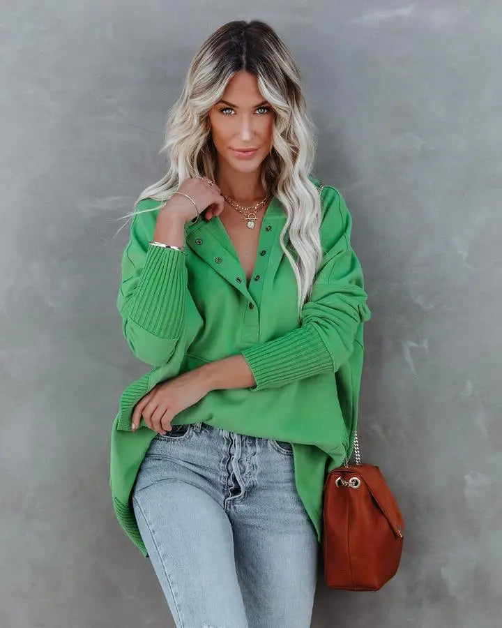Stay Cozy in Style – Casual Loose White V-Neck Hooded Sweatshirt for Women
